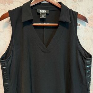 DKNY Black Vneck Dress With BLACK Logo Side Tape Size Large